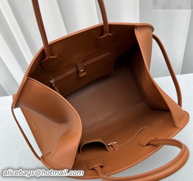 Unique Grade The Row Margaux Belt 15 Tote Bag in Leather 1844 Brown 2024