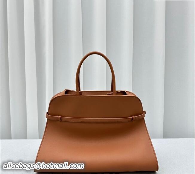 Unique Grade The Row Margaux Belt 15 Tote Bag in Leather 1844 Brown 2024