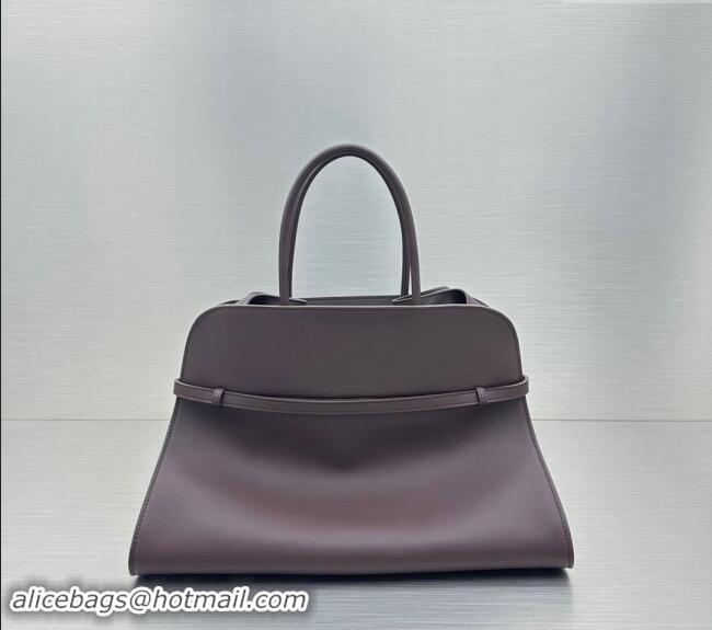 Shop Discount The Row Margaux Belt 15 Tote Bag in Leather 1844 Dark Purple 2024