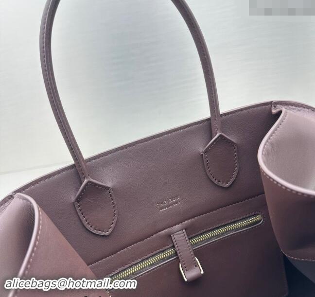 Shop Discount The Row Margaux Belt 15 Tote Bag in Leather 1844 Dark Purple 2024