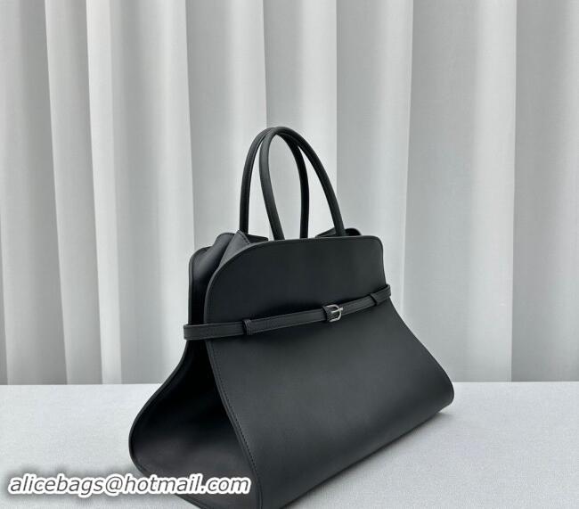 Best Price The Row Margaux Belt 15 Tote Bag in Leather 1844 Black/Silver 2024