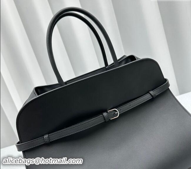 Best Price The Row Margaux Belt 15 Tote Bag in Leather 1844 Black/Silver 2024