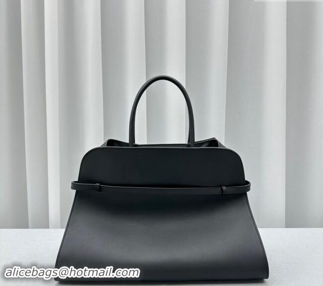 Best Price The Row Margaux Belt 15 Tote Bag in Leather 1844 Black/Silver 2024