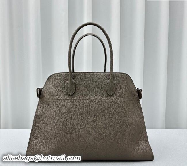 Top Quality The Row Margaux 17 Large Tote Bag in Grained Leather 1831 Elephant Grey 2024