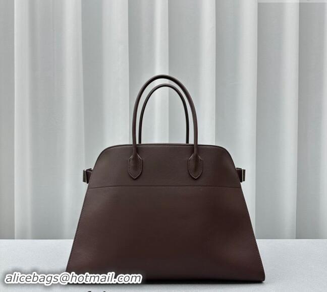 New Design The Row Margaux 17 Large Tote Bag in Smooth Leather 1831 Chocolate 2024