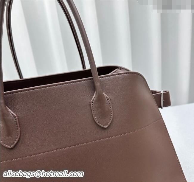 New Design The Row Margaux 17 Large Tote Bag in Smooth Leather 1831 Chocolate 2024