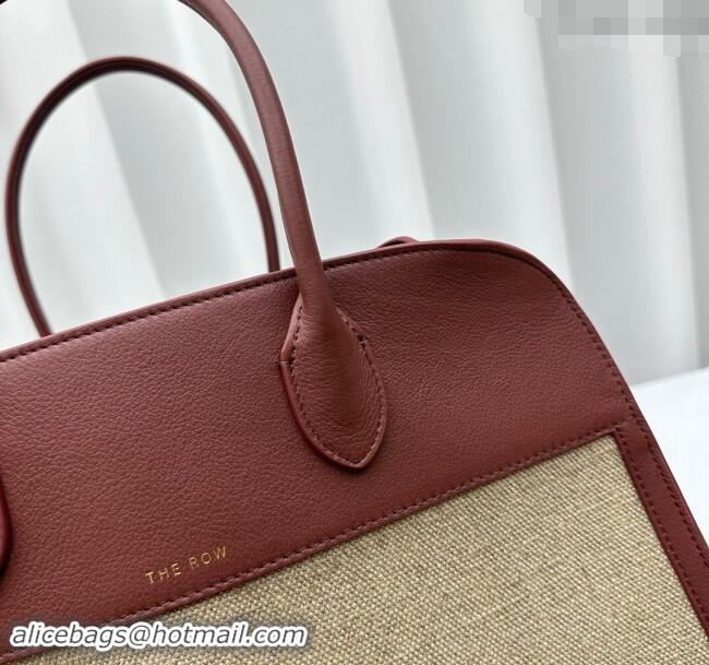 Noble Grade The Row Margaux 15 Medium Tote Bag in Canvas and Leather 1831 Burgundy 2024