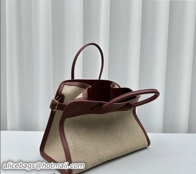 Noble Grade The Row Margaux 15 Medium Tote Bag in Canvas and Leather 1831 Burgundy 2024