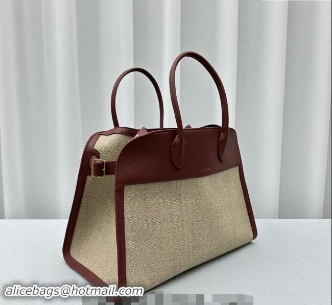 Noble Grade The Row Margaux 15 Medium Tote Bag in Canvas and Leather 1831 Burgundy 2024