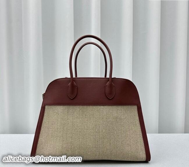 Noble Grade The Row Margaux 15 Medium Tote Bag in Canvas and Leather 1831 Burgundy 2024