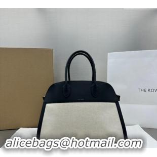 Top Grade The Row Margaux 15 Medium Tote Bag in Canvas and Leather 1831 White/Black 2024