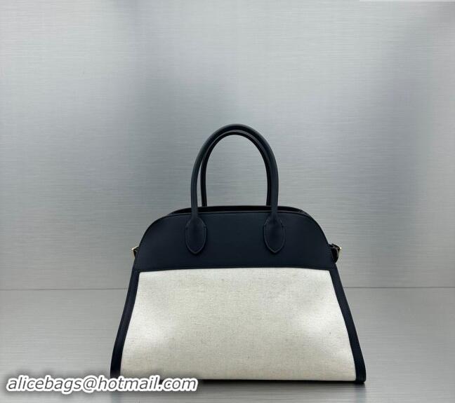 Top Grade The Row Margaux 15 Medium Tote Bag in Canvas and Leather 1831 White/Black 2024