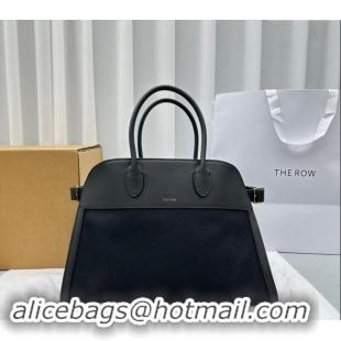 Reasonable Price The Row Margaux 15 Medium Tote Bag in Canvas and Leather 1831 Black 2024