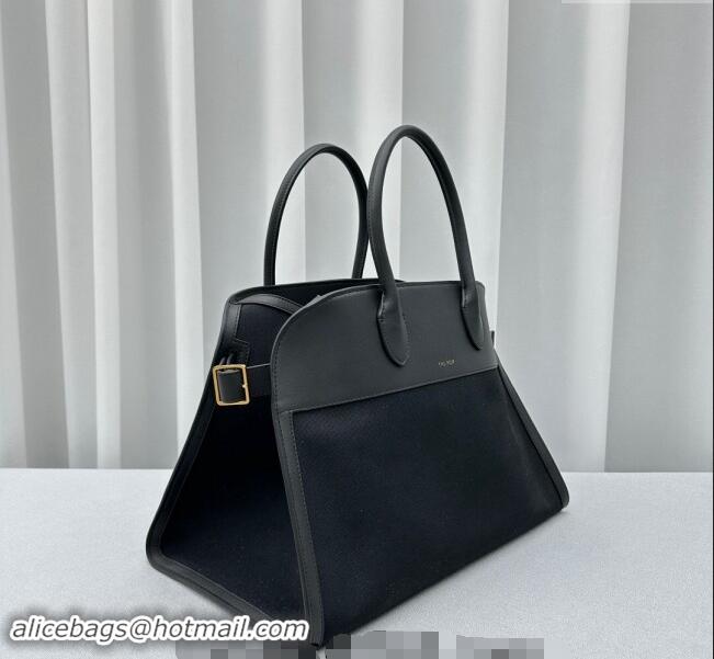 Reasonable Price The Row Margaux 15 Medium Tote Bag in Canvas and Leather 1831 Black 2024