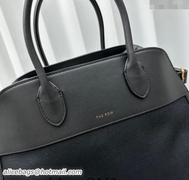 Reasonable Price The Row Margaux 15 Medium Tote Bag in Canvas and Leather 1831 Black 2024