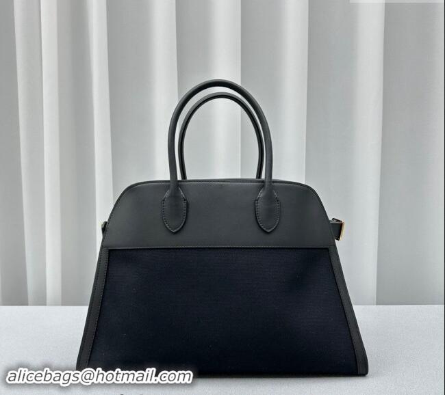 Reasonable Price The Row Margaux 15 Medium Tote Bag in Canvas and Leather 1831 Black 2024