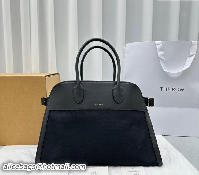 Reasonable Price The Row Margaux 15 Medium Tote Bag in Canvas and Leather 1831 Black 2024