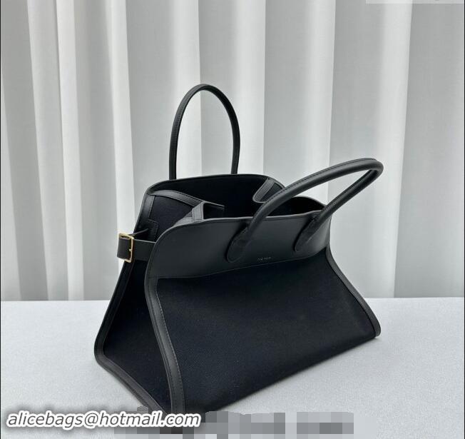 Reasonable Price The Row Margaux 15 Medium Tote Bag in Canvas and Leather 1831 Black 2024