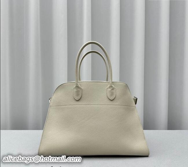 Most Popular The Row Margaux 15 Medium Tote Bag in Lichee-Grained Leather 1831 White 2024