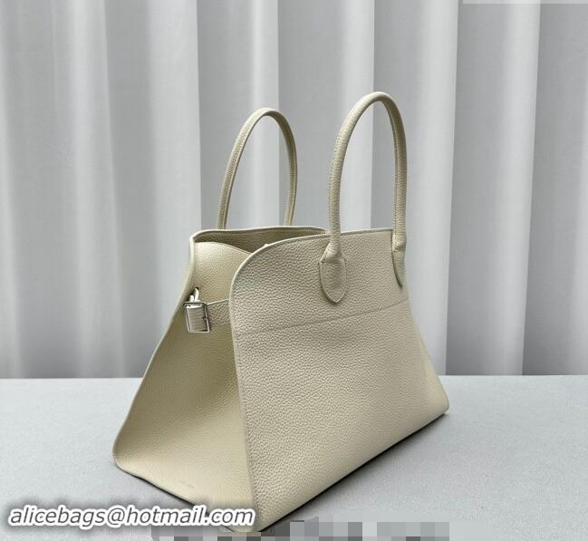 Most Popular The Row Margaux 15 Medium Tote Bag in Lichee-Grained Leather 1831 White 2024