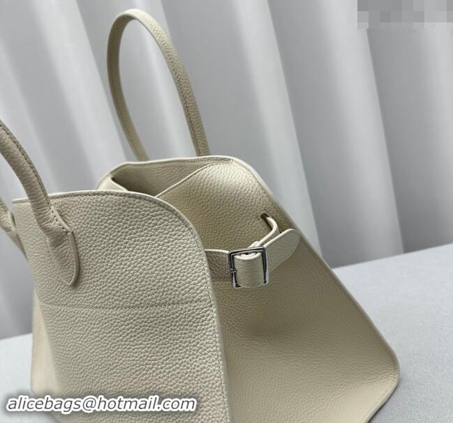 Most Popular The Row Margaux 15 Medium Tote Bag in Lichee-Grained Leather 1831 White 2024