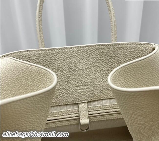 Most Popular The Row Margaux 15 Medium Tote Bag in Lichee-Grained Leather 1831 White 2024