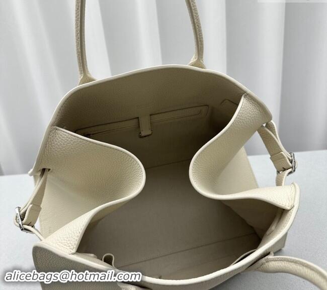 Most Popular The Row Margaux 15 Medium Tote Bag in Lichee-Grained Leather 1831 White 2024