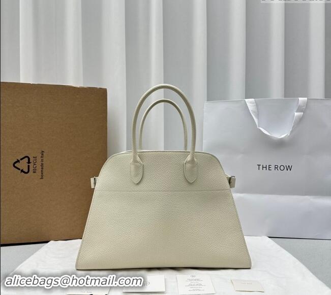 Most Popular The Row Margaux 15 Medium Tote Bag in Lichee-Grained Leather 1831 White 2024