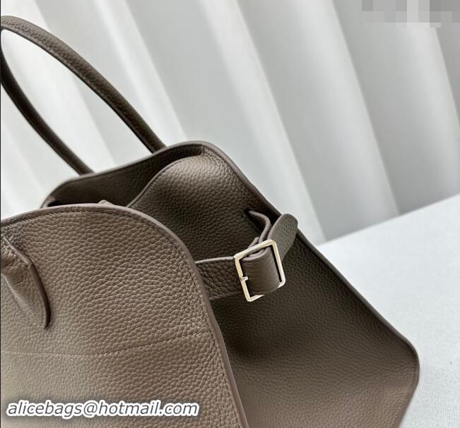 Buy Classic The Row Margaux 15 Medium Tote Bag in Lichee-Grained Leather 1831 Elephant Grey 2024