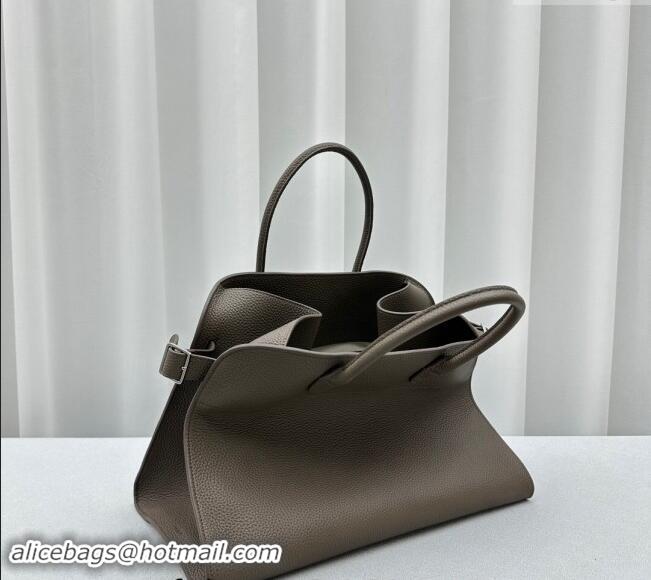 Buy Classic The Row Margaux 15 Medium Tote Bag in Lichee-Grained Leather 1831 Elephant Grey 2024