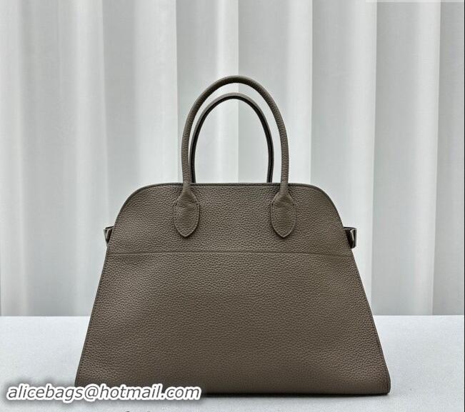 Buy Classic The Row Margaux 15 Medium Tote Bag in Lichee-Grained Leather 1831 Elephant Grey 2024