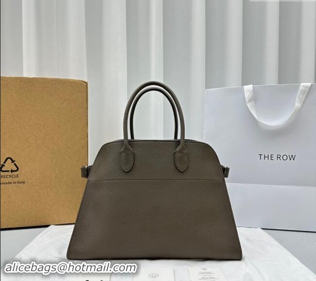 Buy Classic The Row Margaux 15 Medium Tote Bag in Lichee-Grained Leather 1831 Elephant Grey 2024