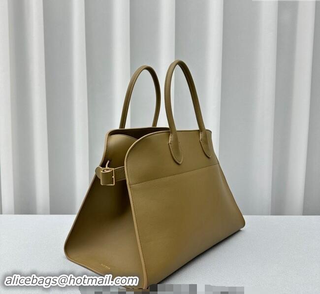 Big Discount The Row Margaux 15 Medium Tote Bag in Smooth Leather 1831 Olive Green 2024