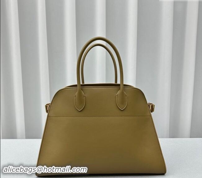 Big Discount The Row Margaux 15 Medium Tote Bag in Smooth Leather 1831 Olive Green 2024