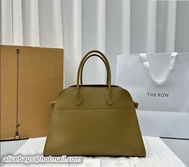 Big Discount The Row Margaux 15 Medium Tote Bag in Smooth Leather 1831 Olive Green 2024