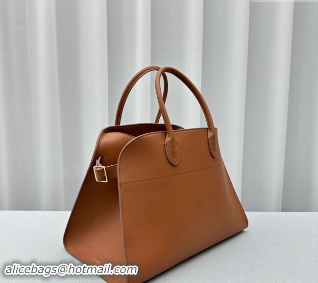 Luxury Discount The Row Margaux 15 Medium Tote Bag in Calf Leather 1831 Brown 2024