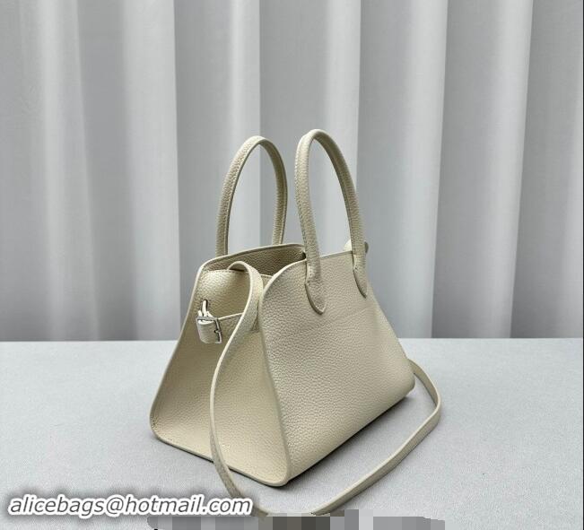 Famous Brand The Row Margaux 10 Small Tote Bag in Lichee-Grained Leather 1831 White 2024