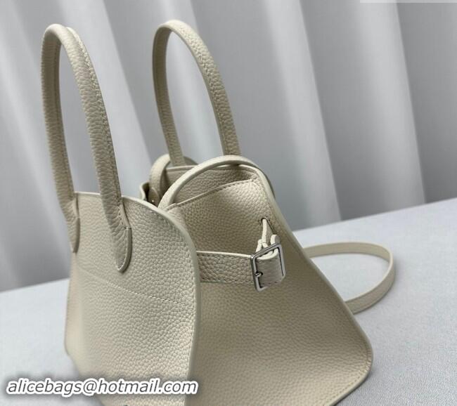 Famous Brand The Row Margaux 10 Small Tote Bag in Lichee-Grained Leather 1831 White 2024