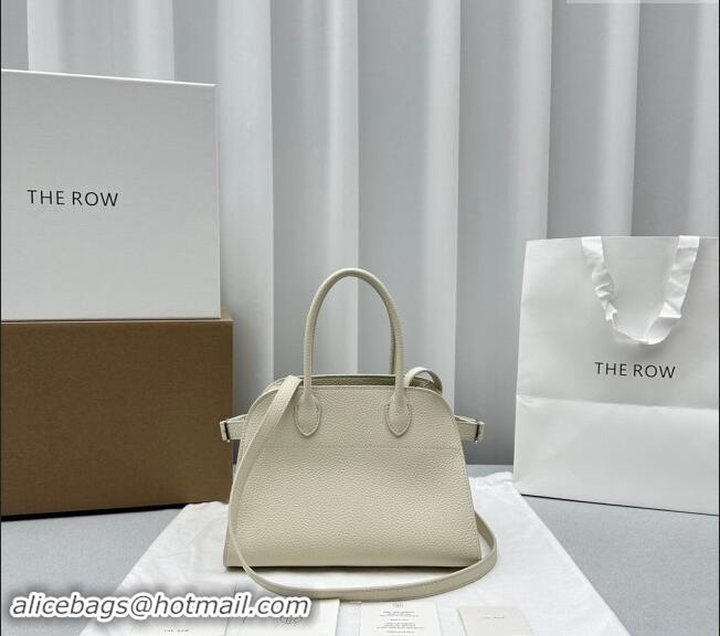 Famous Brand The Row Margaux 10 Small Tote Bag in Lichee-Grained Leather 1831 White 2024