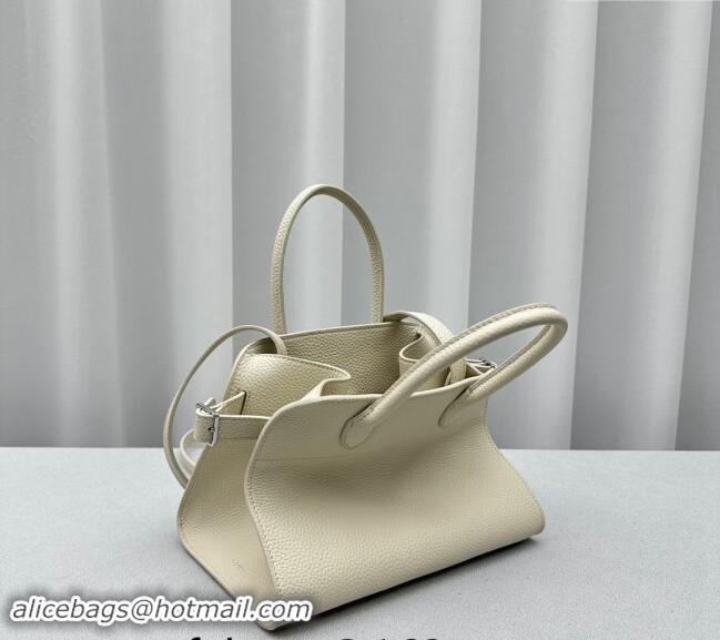 Famous Brand The Row Margaux 10 Small Tote Bag in Lichee-Grained Leather 1831 White 2024