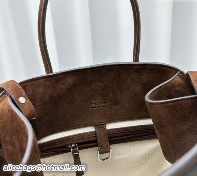 Top Quality The Row Margaux 12 Tote Bag in Suede 1833 Dark Brown 2024