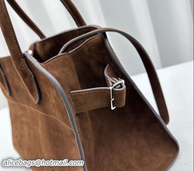 Top Quality The Row Margaux 12 Tote Bag in Suede 1833 Dark Brown 2024