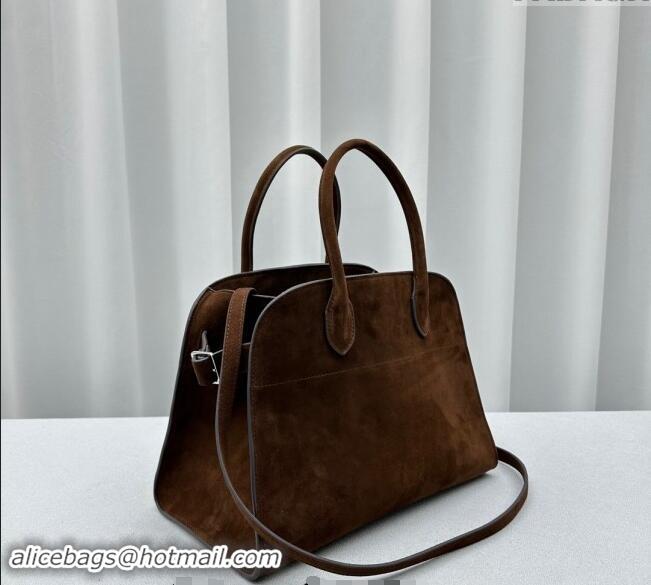 Top Quality The Row Margaux 12 Tote Bag in Suede 1833 Dark Brown 2024