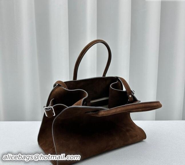 Top Quality The Row Margaux 12 Tote Bag in Suede 1833 Dark Brown 2024