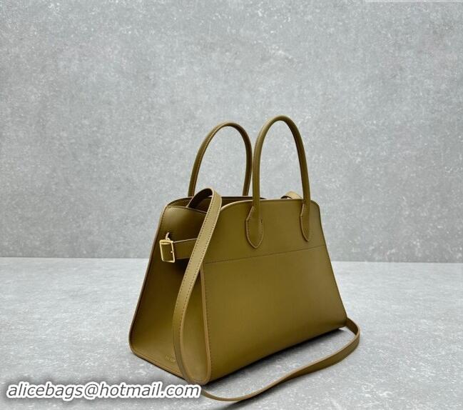 Best Promotional The Row Margaux 12 Tote Bag in Smooth Leather 1833 Olive Green 2024