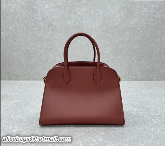 Shop Best The Row Margaux 12 Tote Bag in Smooth Leather 1833 Brick Red 2024