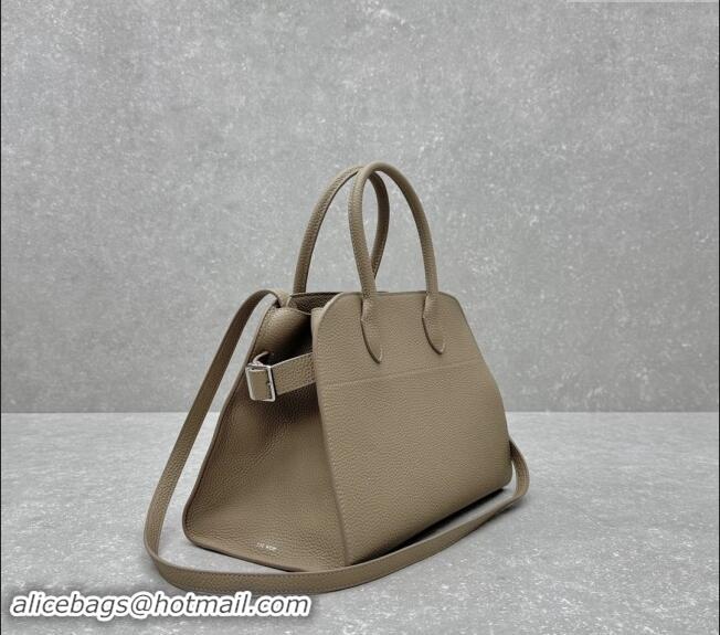 Luxury Discount The Row Margaux 12 Tote Bag in Grained Leather 1833 Dusty Beige 2024