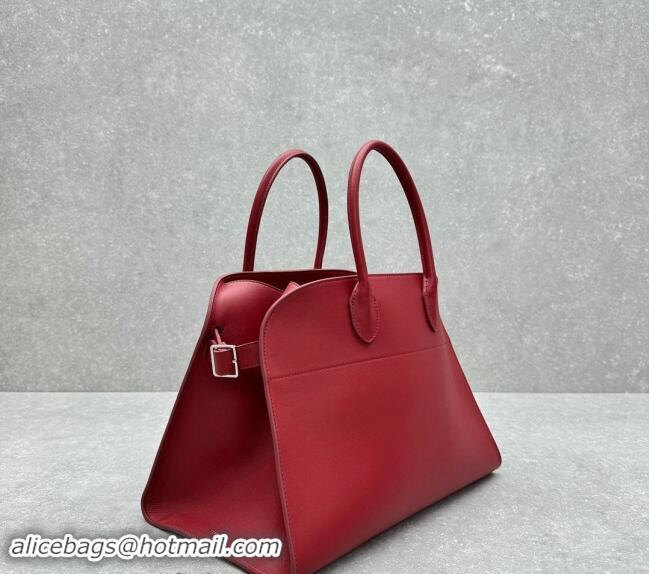 Big Discount The Row Margaux 15 Medium Tote Bag in Smooth Leather 1831 Dark Red 2024