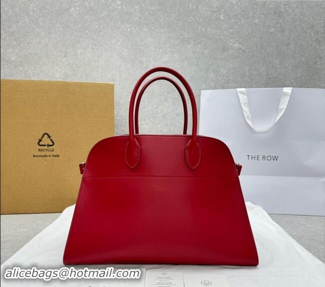 Big Discount The Row Margaux 15 Medium Tote Bag in Smooth Leather 1831 Dark Red 2024