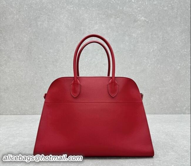 Big Discount The Row Margaux 15 Medium Tote Bag in Smooth Leather 1831 Dark Red 2024